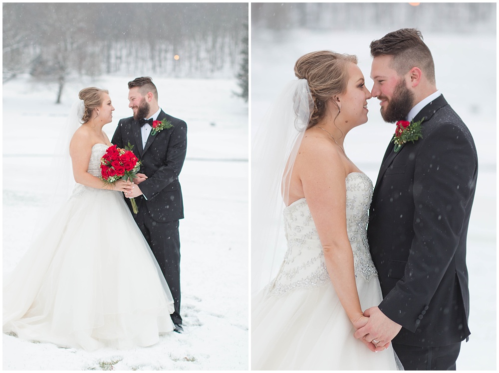 Snowy bride and groom portraits