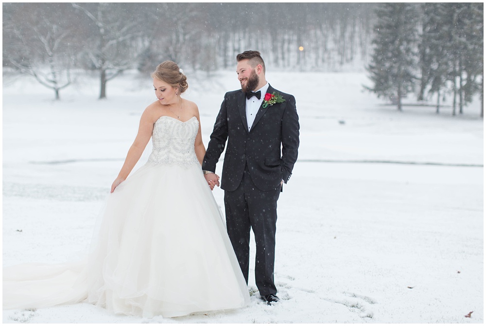 Snowy bride and groom portraits