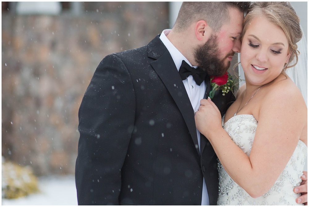 Snowy bride and groom portraits 