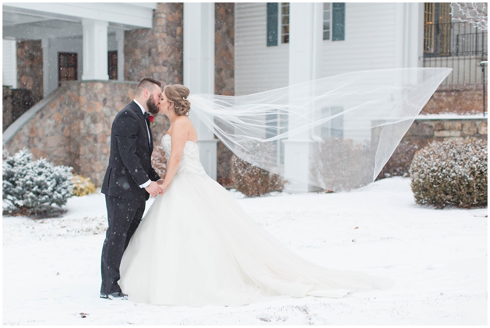 Snowy bride and groom portraits