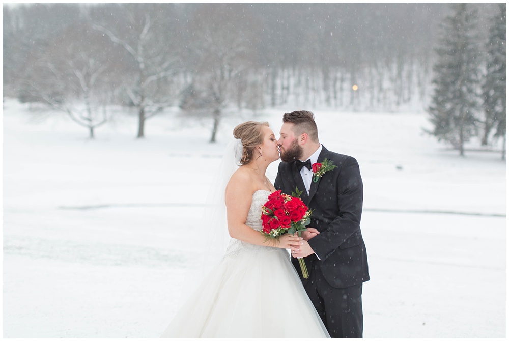 Snowy bride and groom portraits 