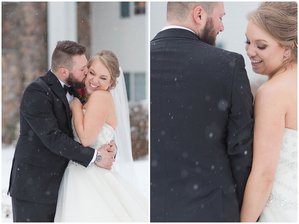 Snowy bride and groom portraits 