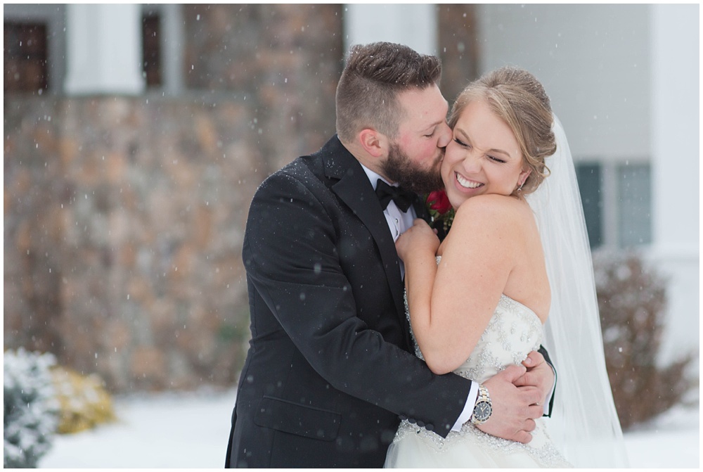 Snowy bride and groom portraits
