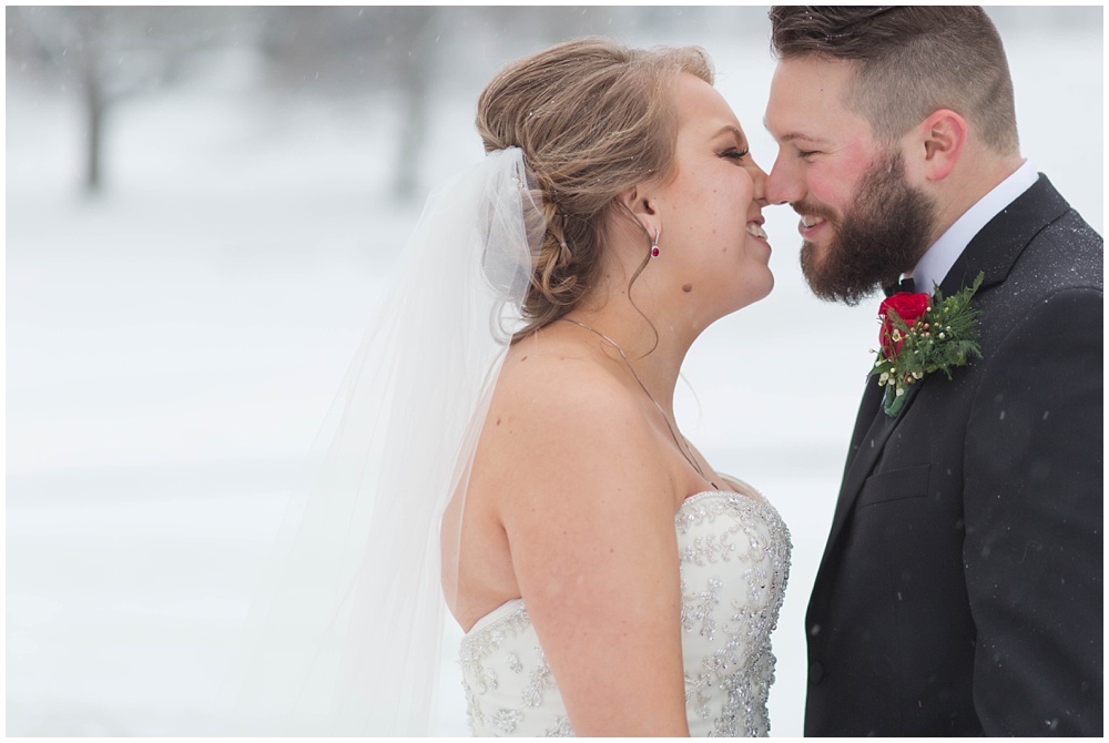 Snowy bride and groom portraits