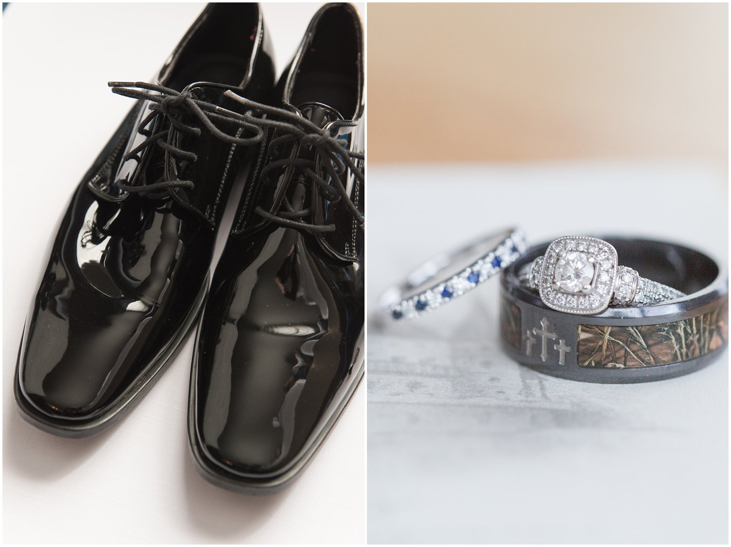 groom shoes and bride and groom wedding rings
