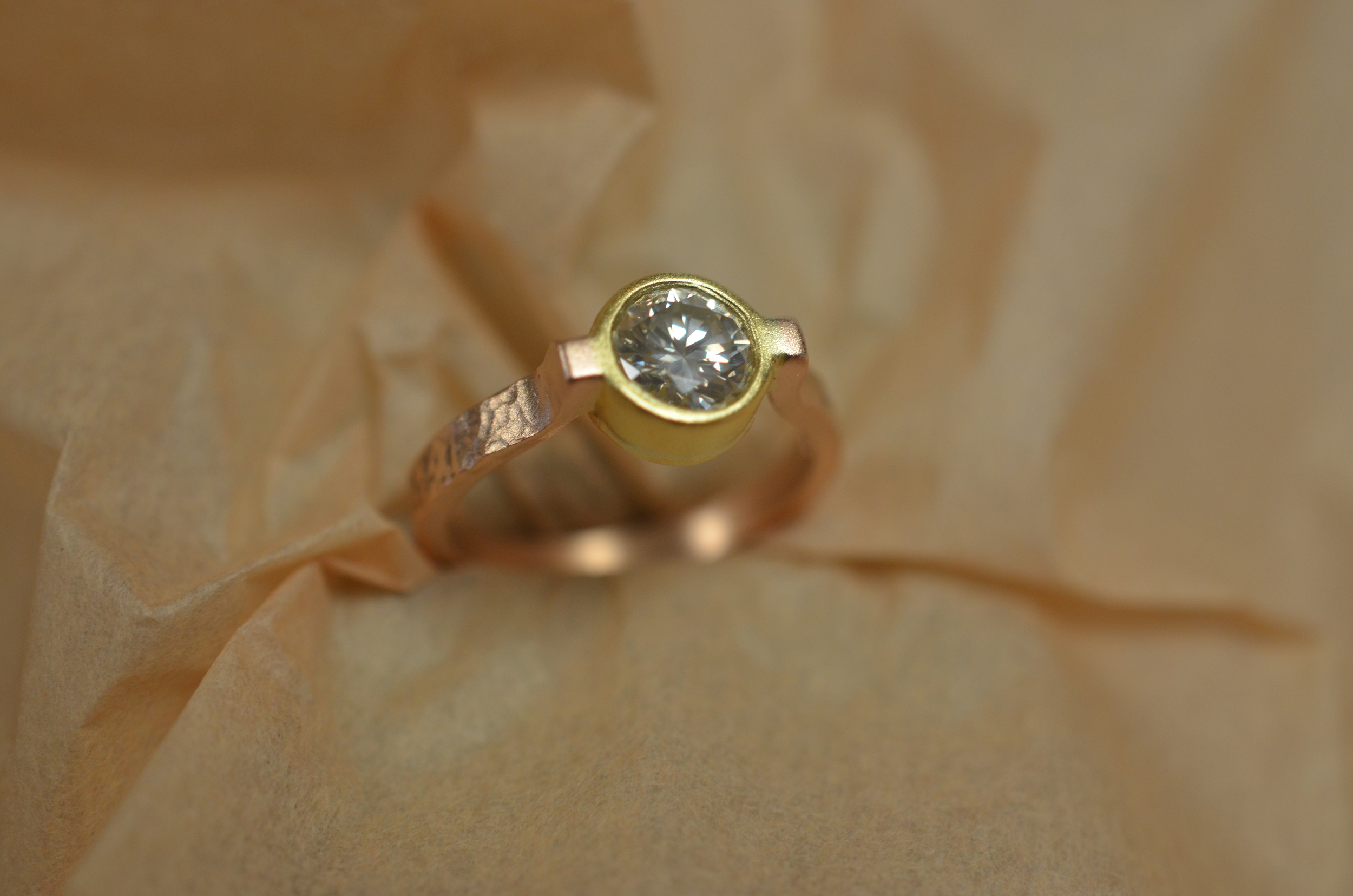 The finished ring. Our client's Mother had given her the diamond, and she wanted to remount it into a new heirloom.