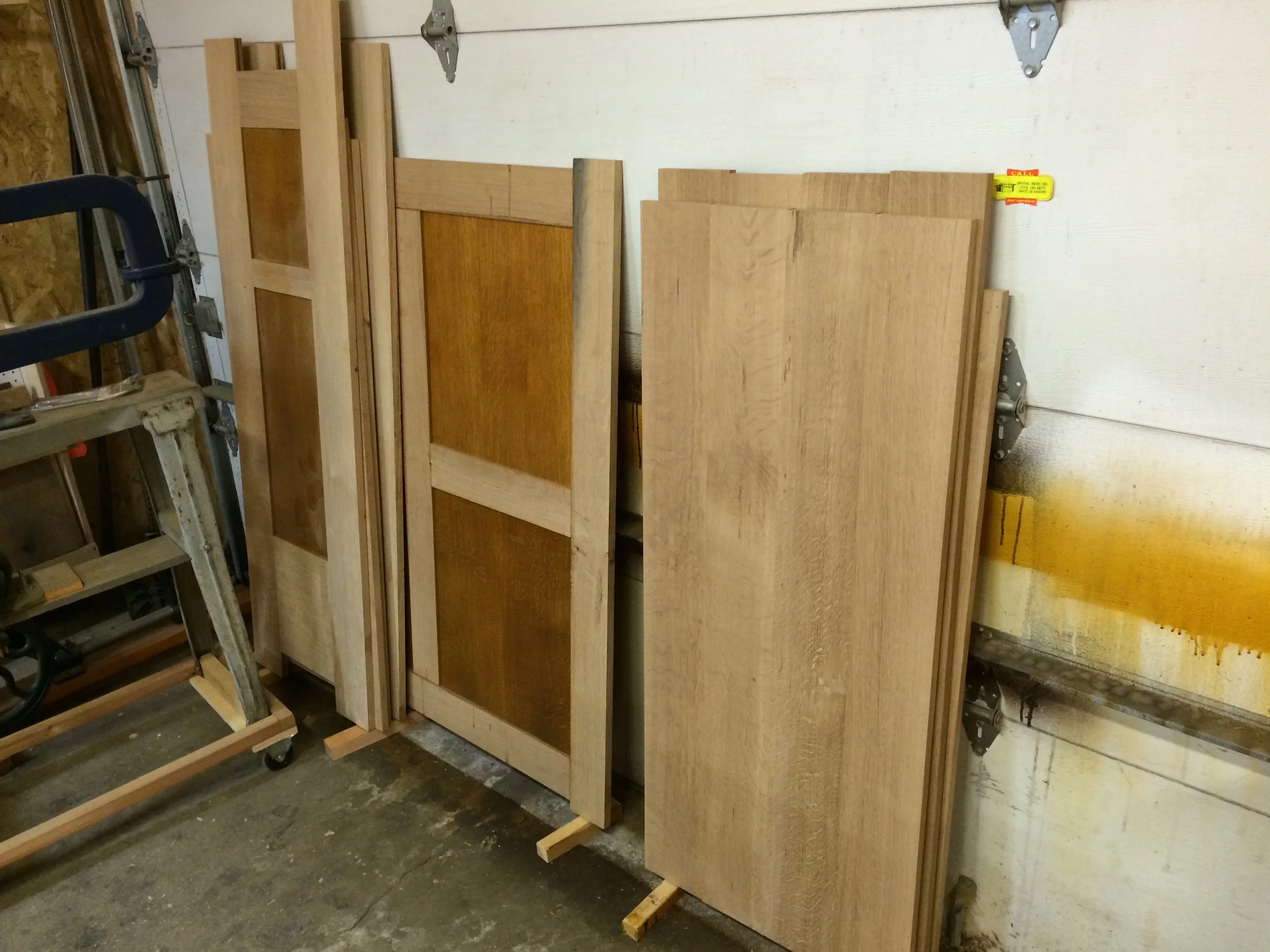 wardrobe pieces (doors, sides, back, top, bottom, and inner divider)&nbsp;taking up shop space -&nbsp;I ended up stumbling over them and moving them back and forth,&nbsp;working around them,&nbsp;for the next several months.&nbsp;