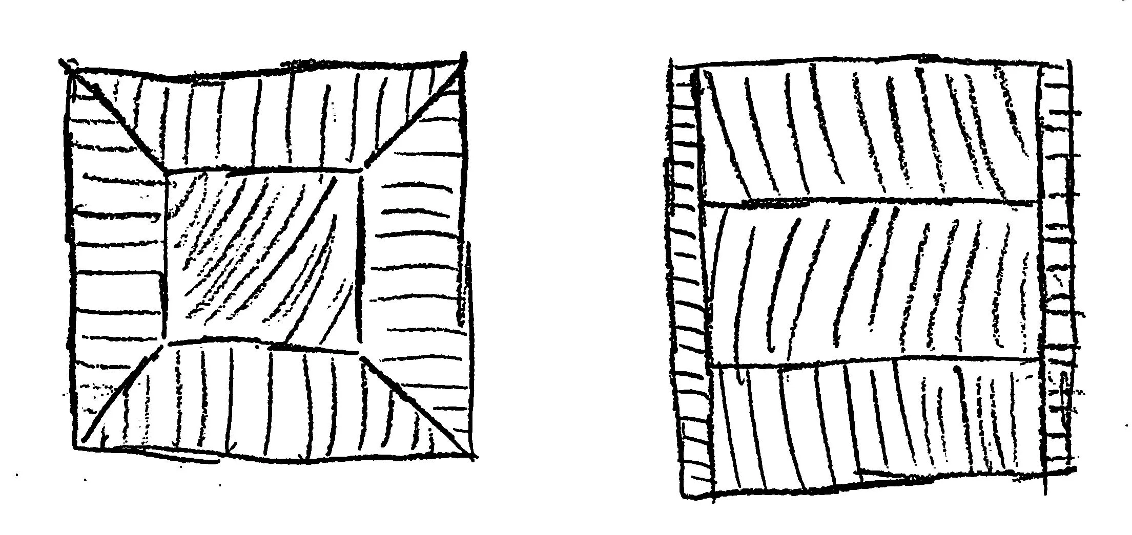 Four mitered pieces attached around a core, left, and pieces with two 1/8" veneers, right
