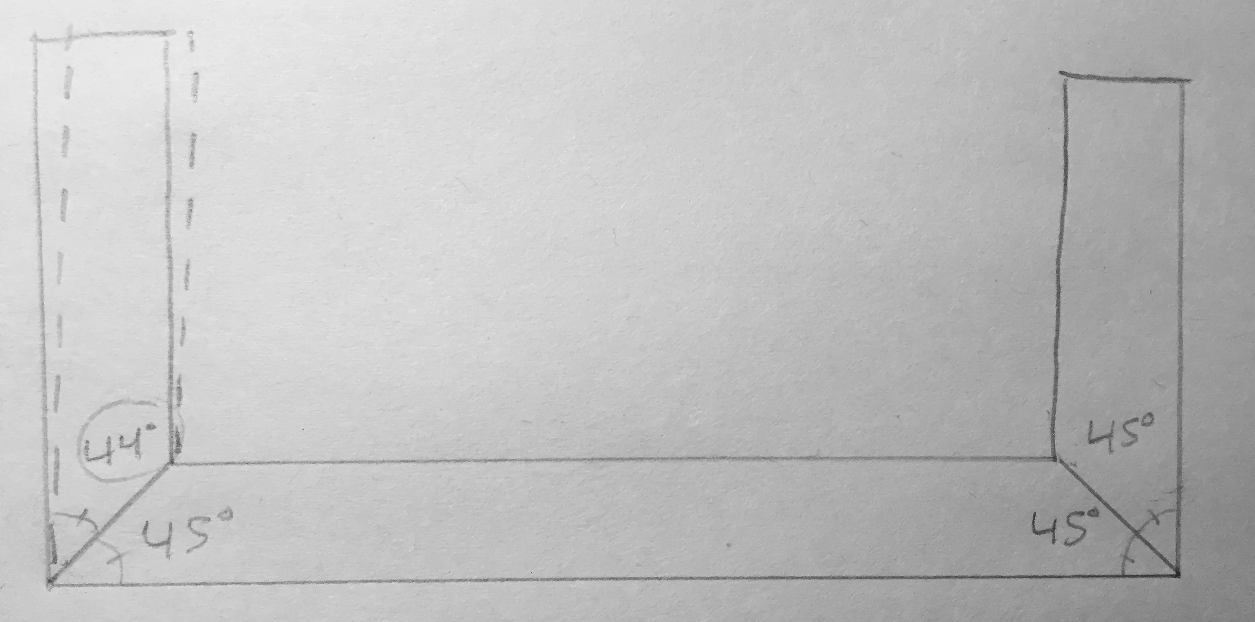 Drawing showing how the incorrect angle on one of the arms makes the whole assembly out of whack