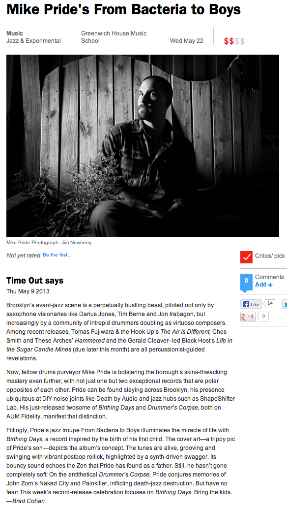Time Out New York concert preview, by Brad Cohan. May 9, 2013.