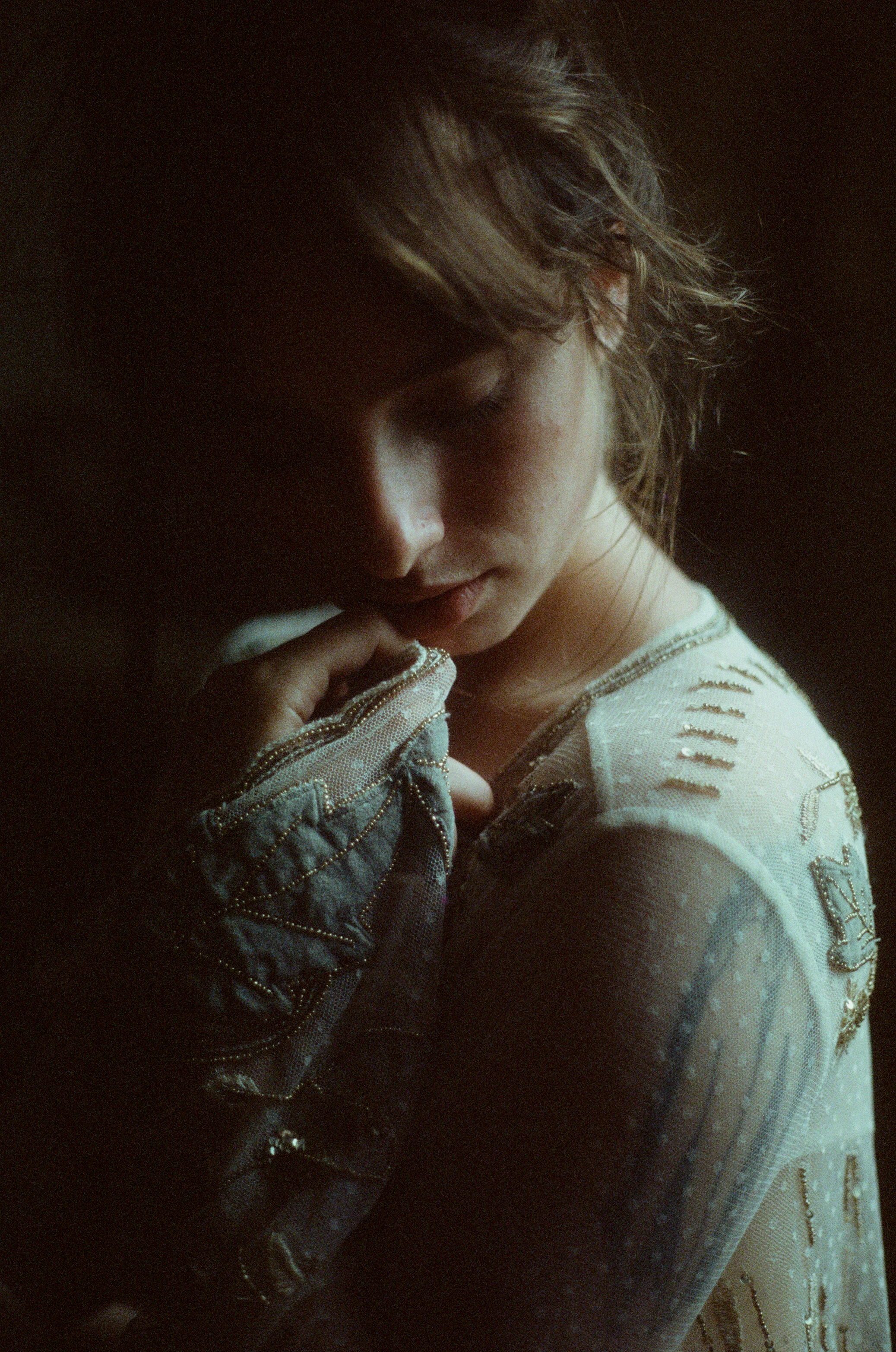 35mm film portrait. lingerie editorial. moody boudoir. canon ae-1. cinestill 800. moody portrait. emotional portrait. ohio portrait photographer. sarah rose photography. i am sarah rose. 
