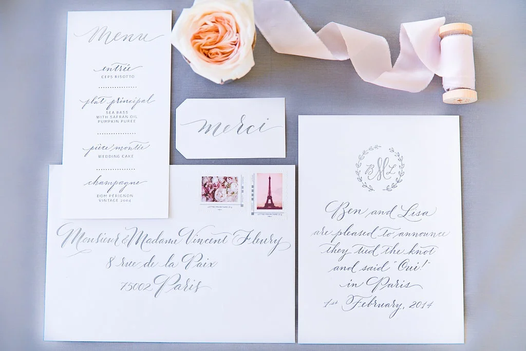 parisian wedding announcement invitation by Studio French Blue