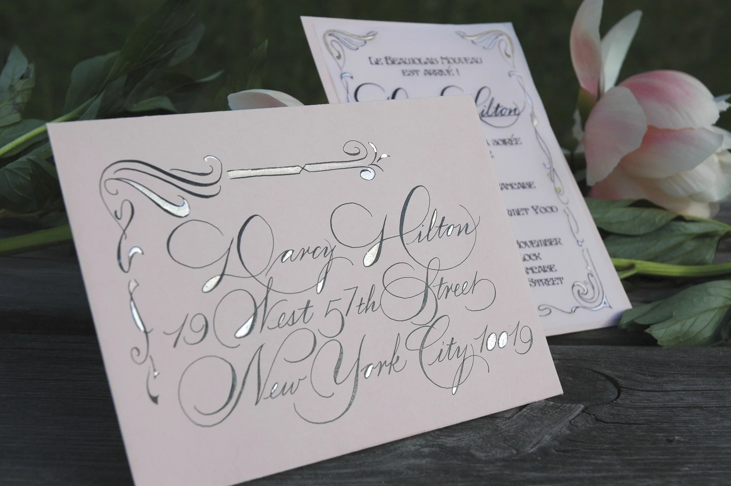 custom invitation address, coral blush, by Studio French Blue