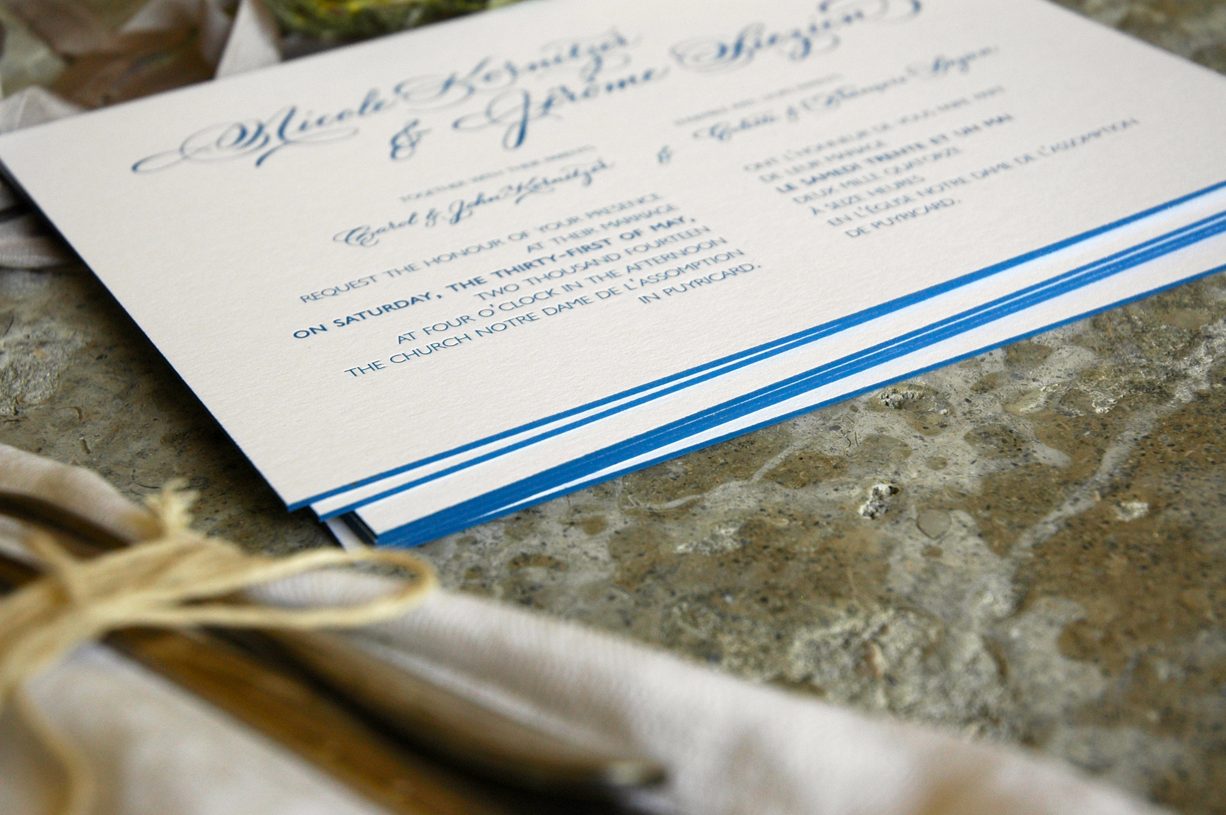 letterpress invitation edge paint blue by Studio French Blue