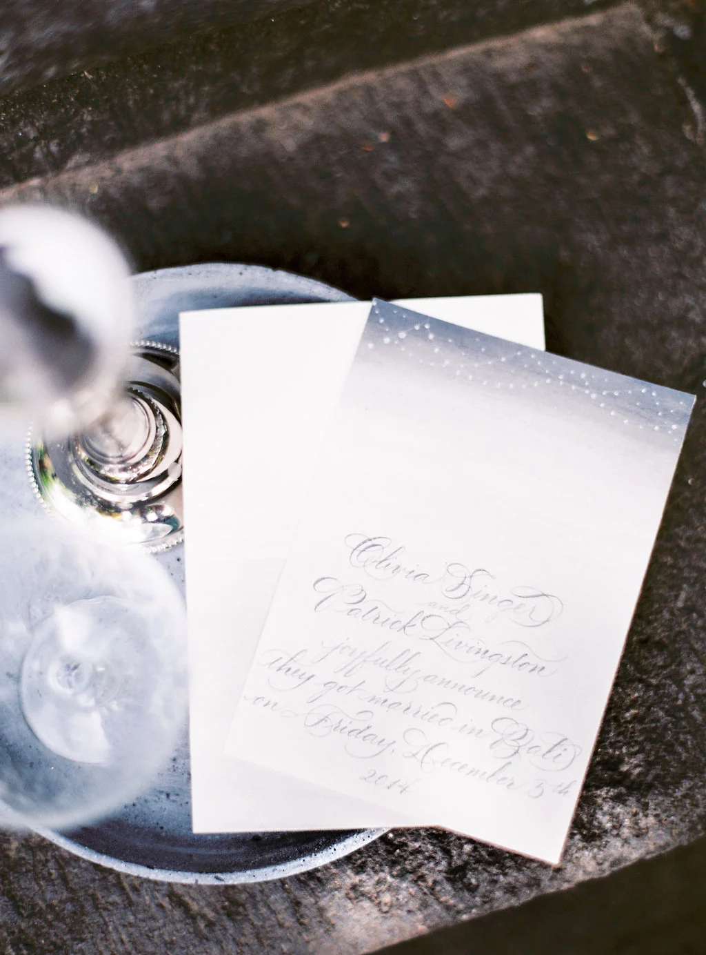 starry night watercolor grey silver invitation by Studio French Blue