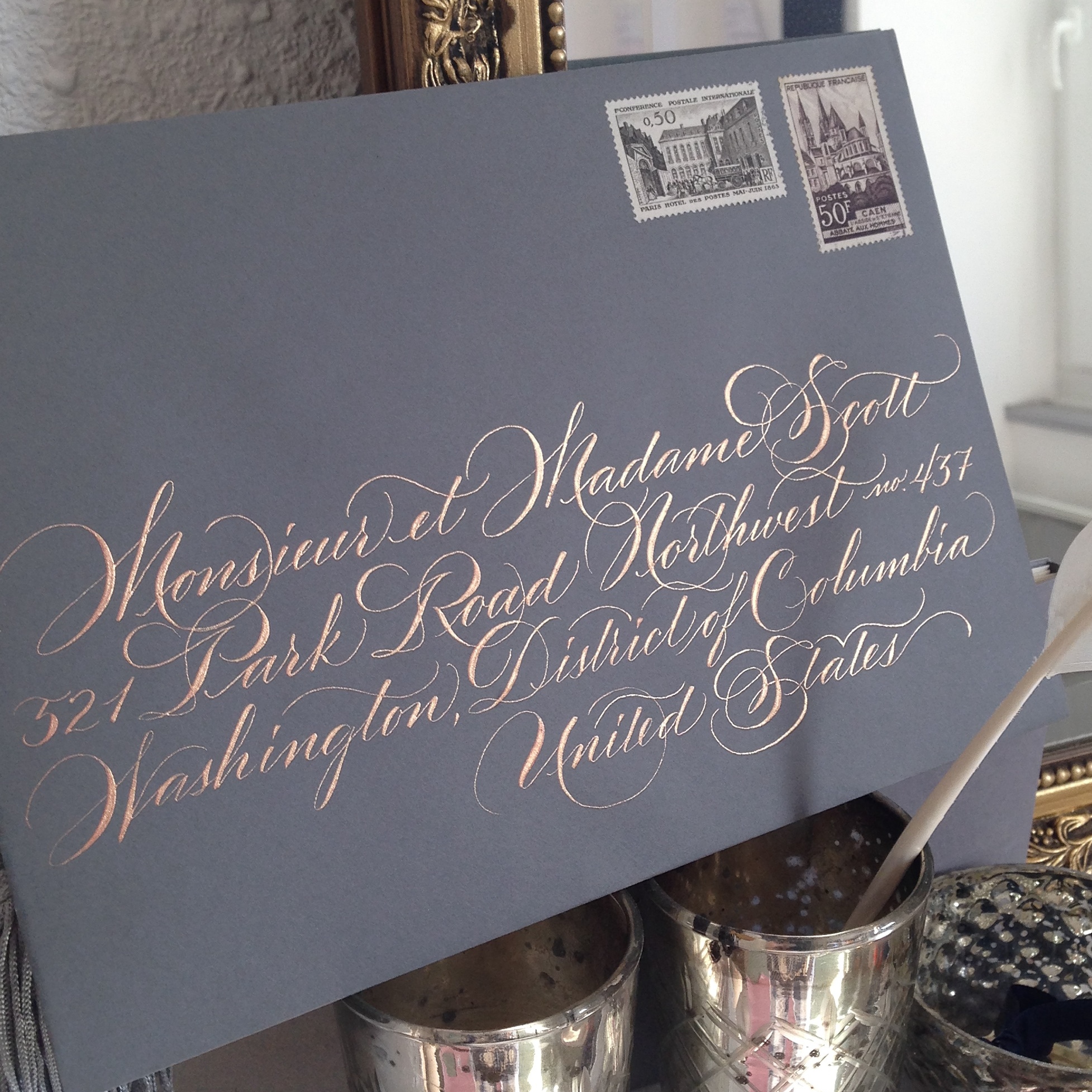 Studio French Blue copper ink on grey