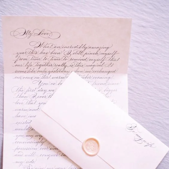 french love letter, calligraphy for first wedding anniversary studiofrenchblue.com