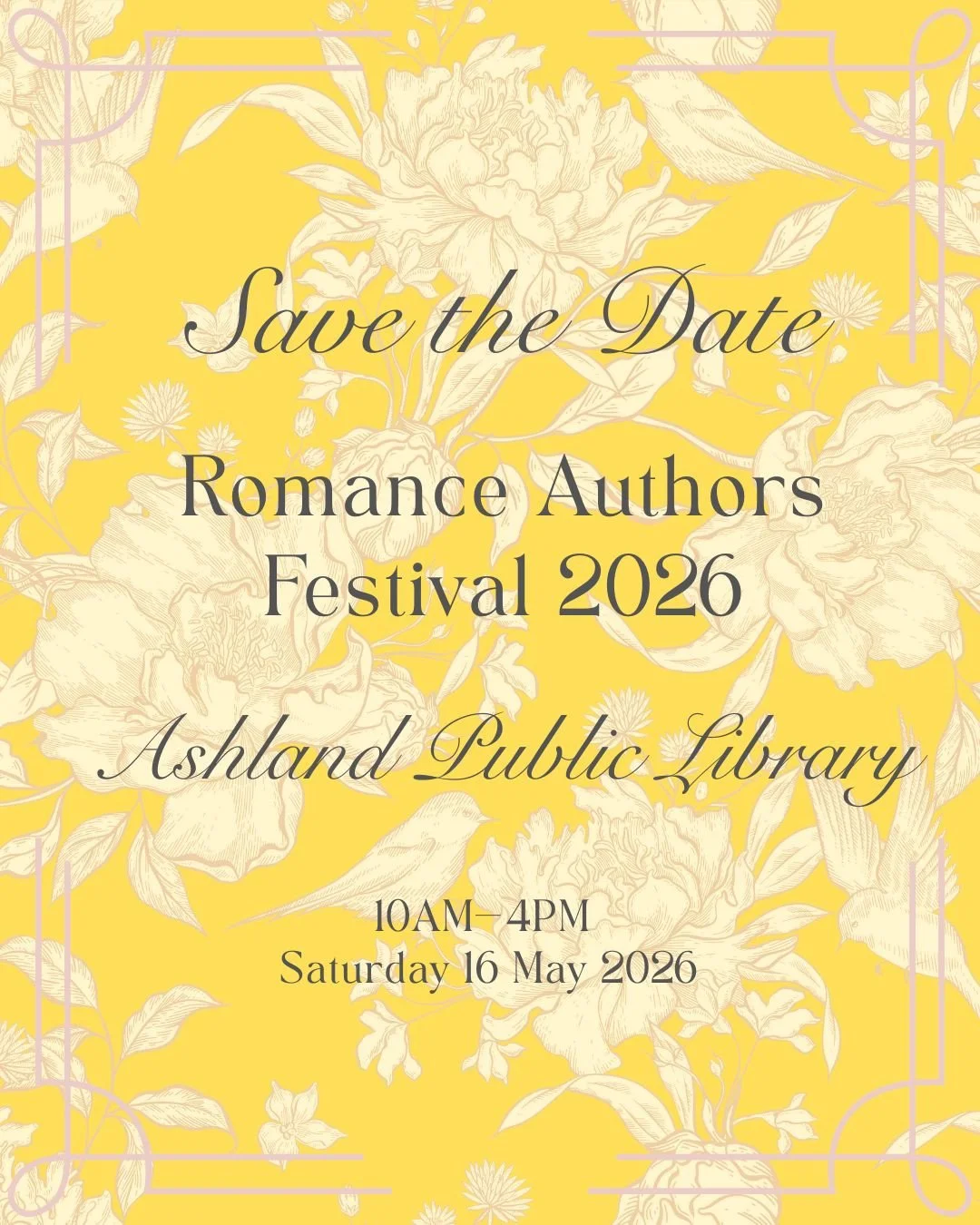 ⁠Delighted to return to the Ashland Public Library for the Romance Authors Festival. There are insightful author panels, books galore, and, best of all, fellow romance readers in abundance. The event is free and in person. To register, please follow 