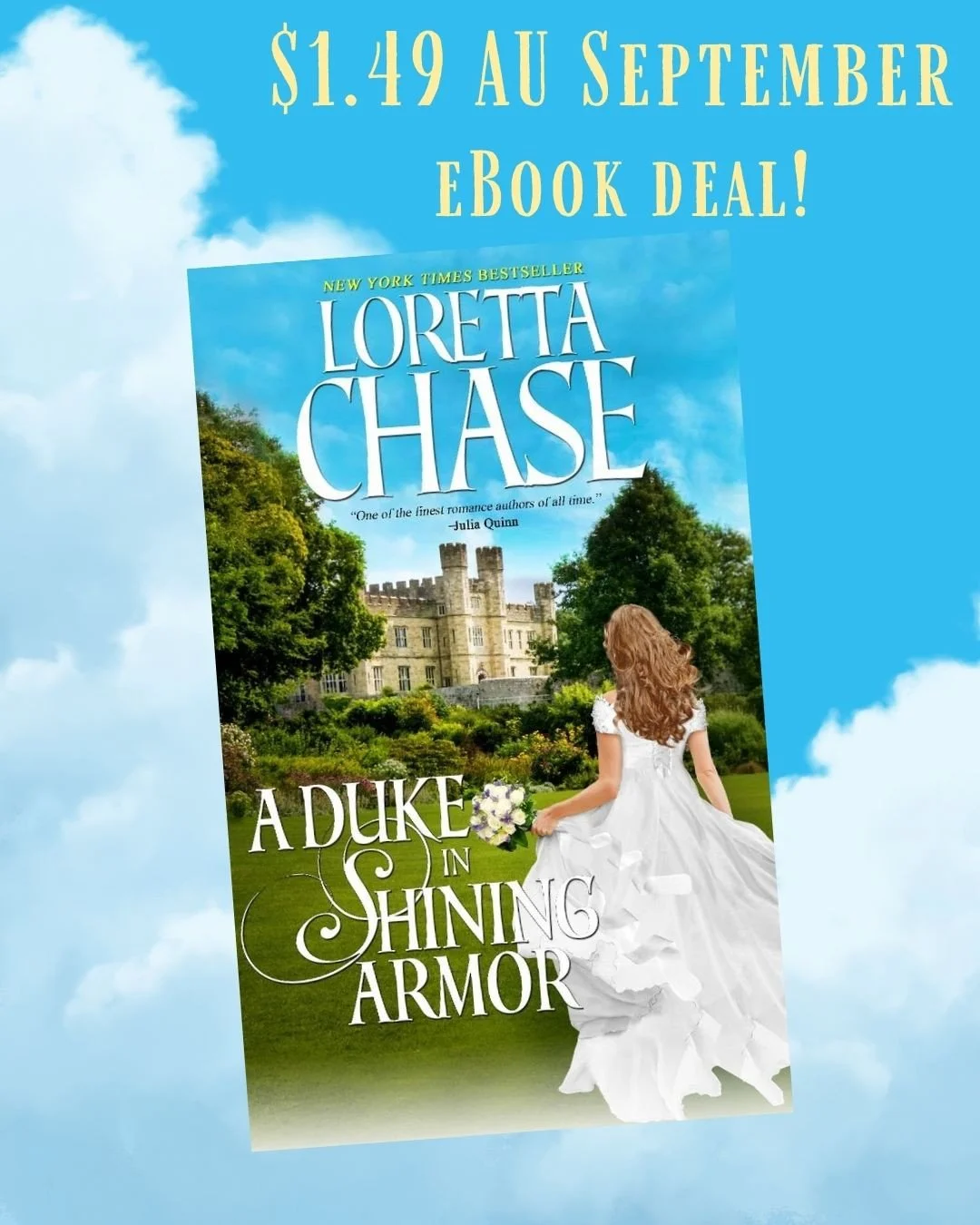 At last, a deal for my readers in Australia! A DUKE IN SHINING ARMOR will be a Kindle Monthly Deal throughout September&mdash;at AUD 1.49.⁠
⁠
⁠
⁠
⁠
⁠
⁠
⁠
#LorettaChase #HistoricalRomance #RomanceReaders #EBookDeal⁠