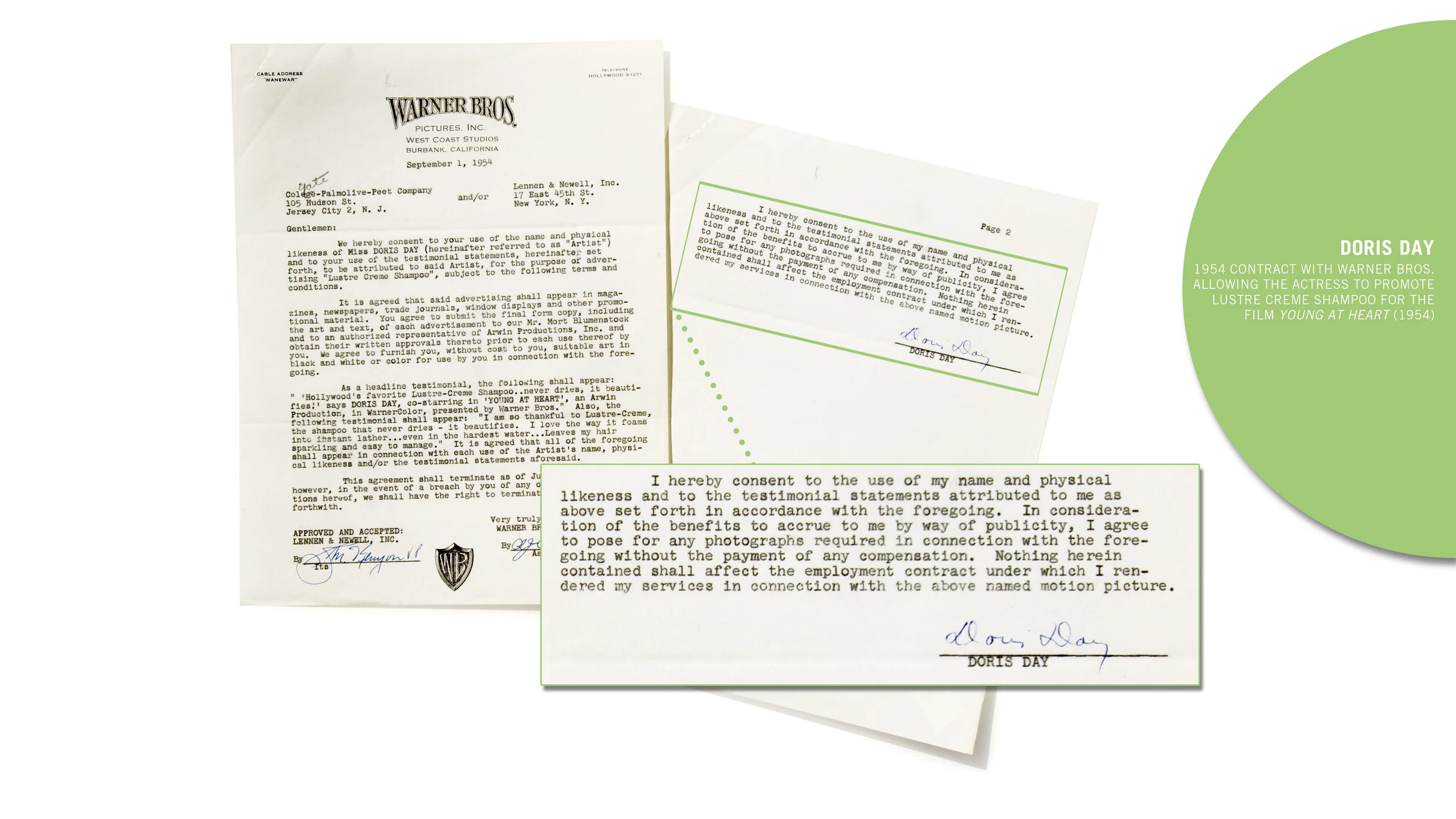 Doris Day contract, 1954