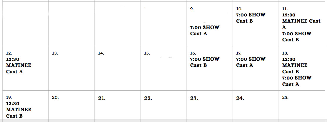 A/B Cast Calendar