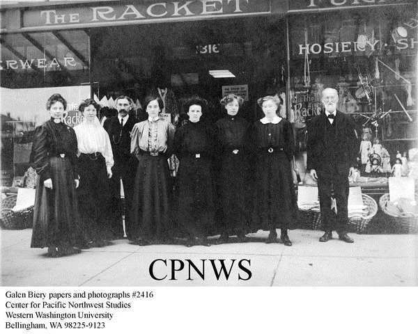 1316 Bay Street. The current location of the right halfof the Pickford Film Center in Downtown, Bellingham, WA. The Racket was a dry goods, furnishing goods and notions store owned by L.C. Countryman that appears in the City Directories from 1909-1912. Courtesy of the Center for Pacific Northwest Studies