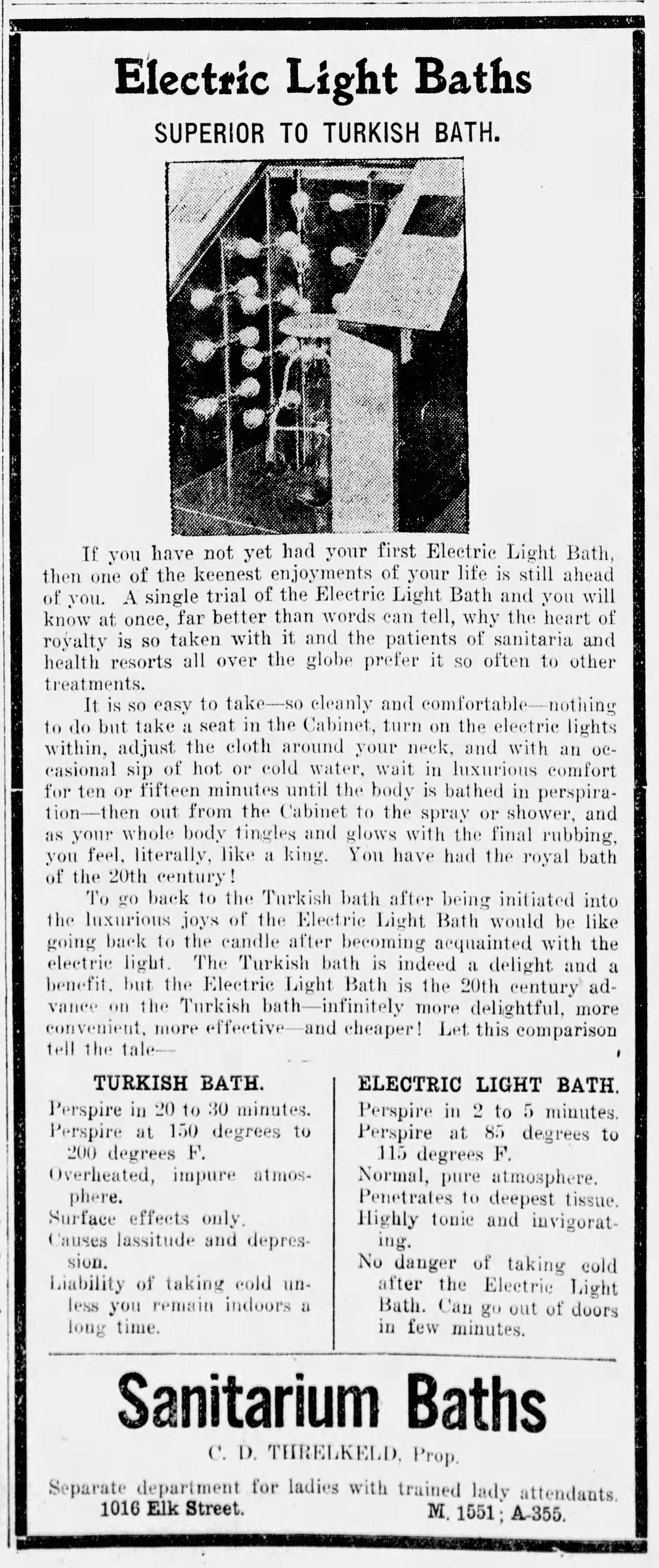 Electric Light Baths advertisement
