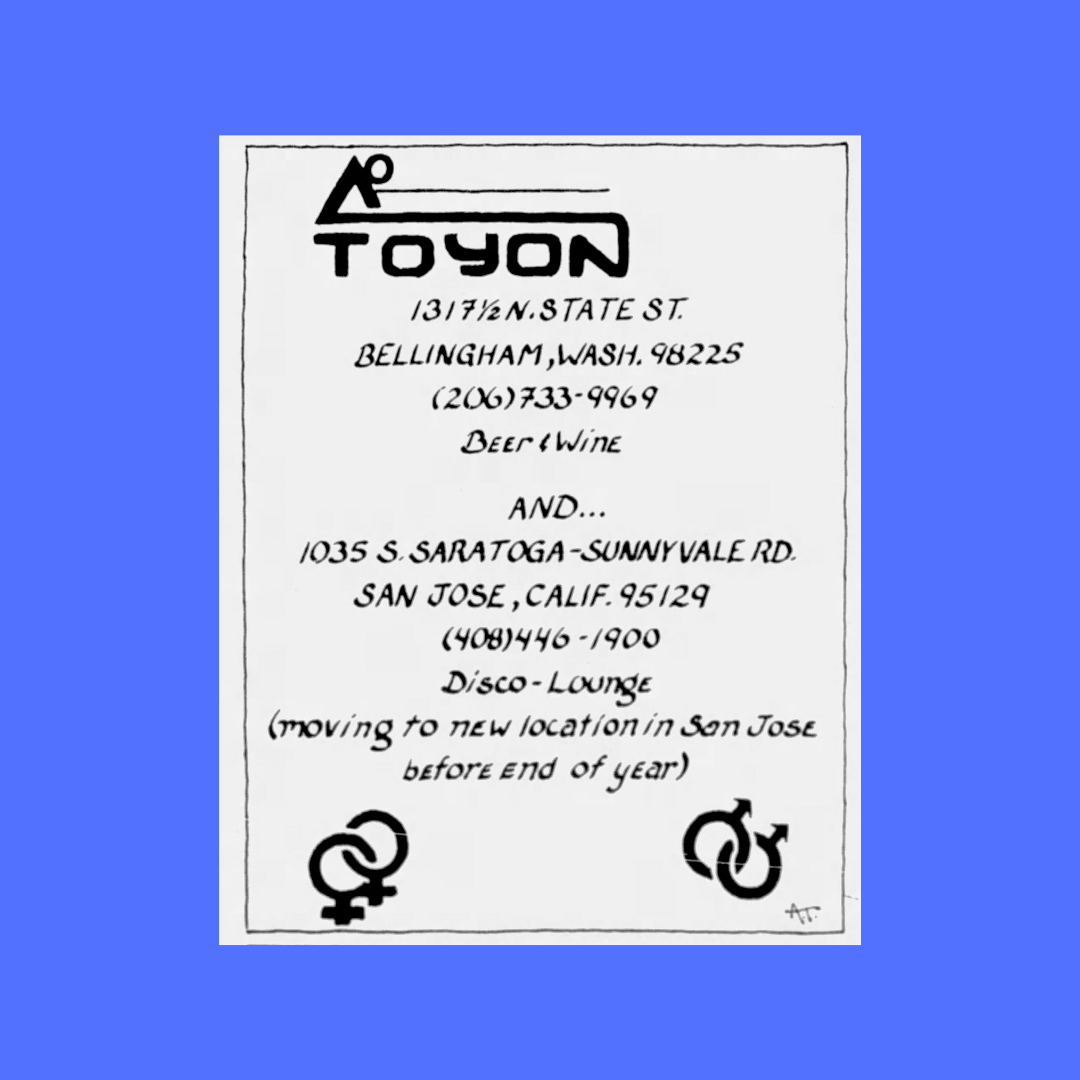 1981 ad for Toyon (formerly the Hut, later Rumors) Seattle Gay News