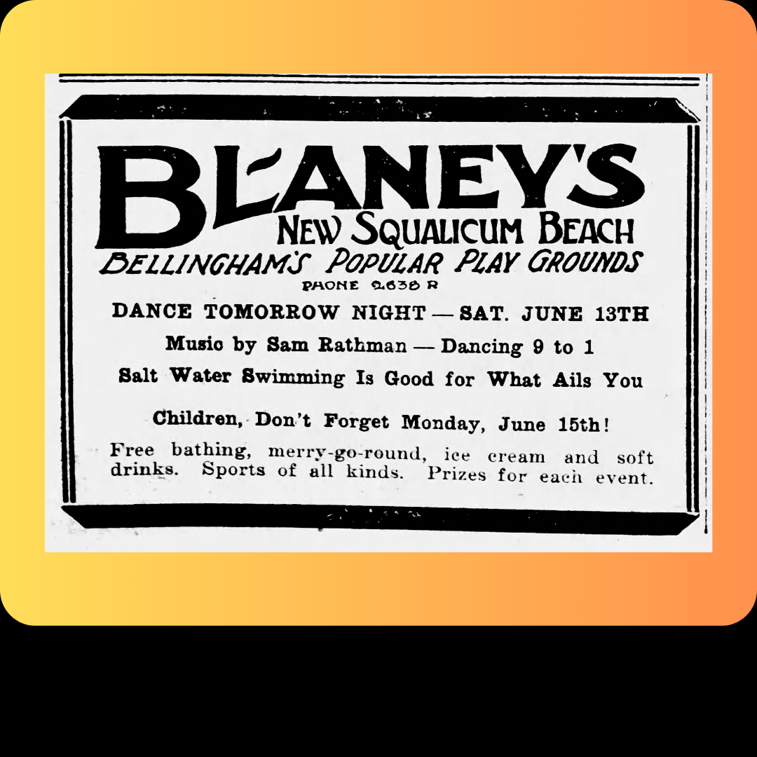 Blaney's New Squalicum Beach ad, 1925 