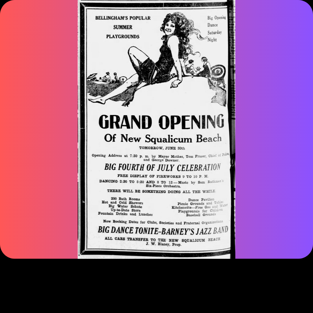 Grand Opening New Squalicum Beach ad, 1923
