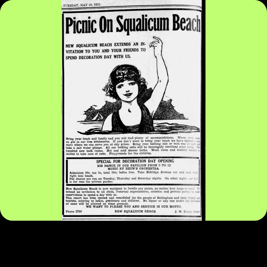 1923 Decoration Day, Squalicum Beach Ad