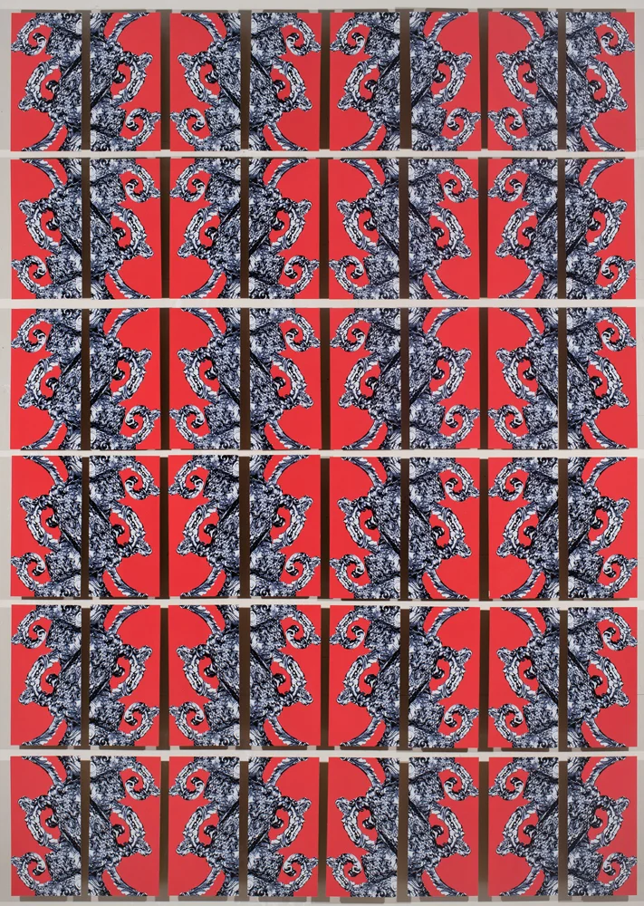 Untitled 2010 6 color screen prints on paper mounted on wood 103 x 74 inches