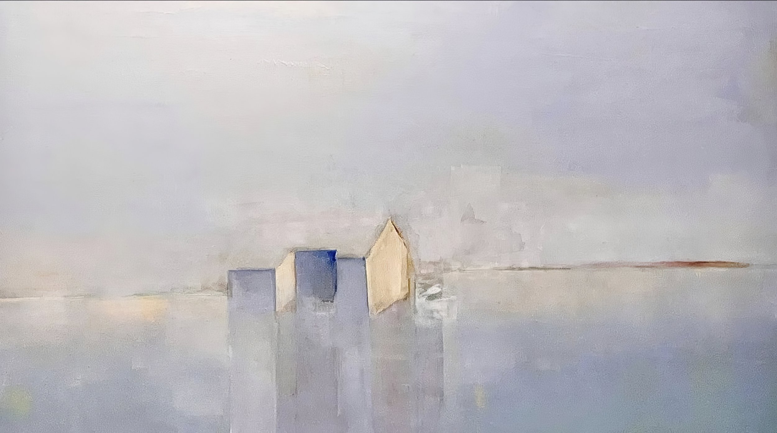 House in Fog, 40” x 30”, oil on aluminum, 2023