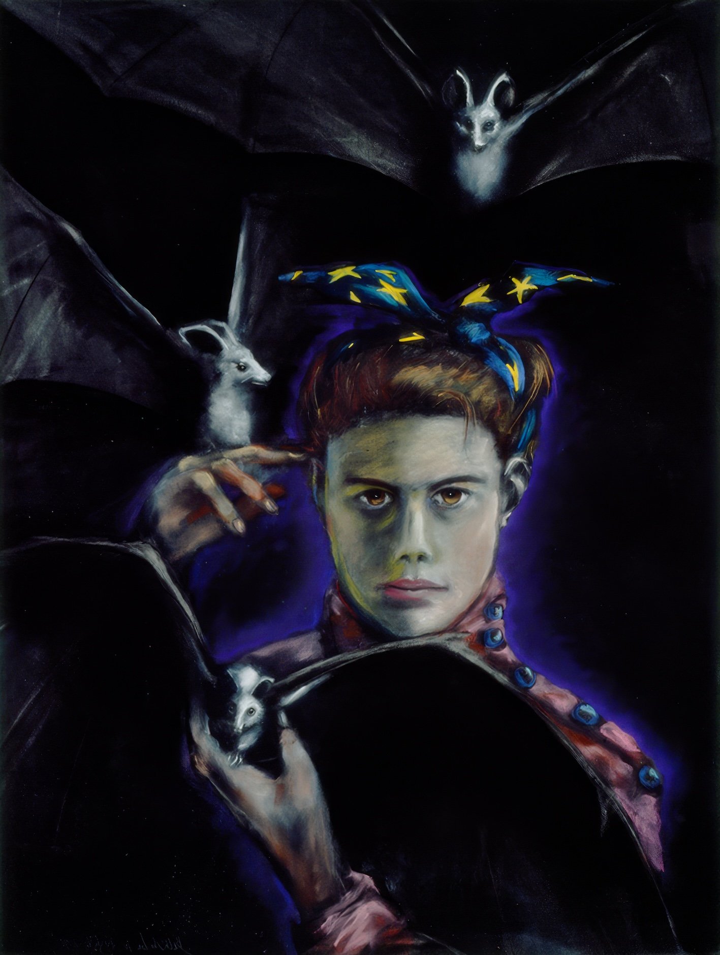  Self Portrait with Bats  50” x 38”, pastel on paper  1991   