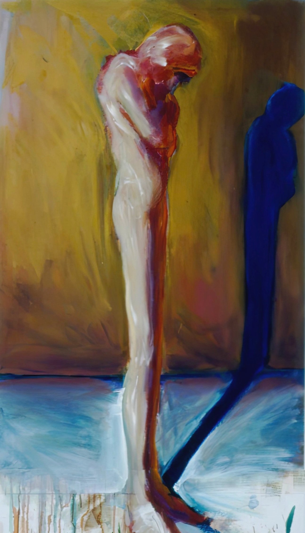 Nude in Yellow and Aqua, oil on paper with tape 
