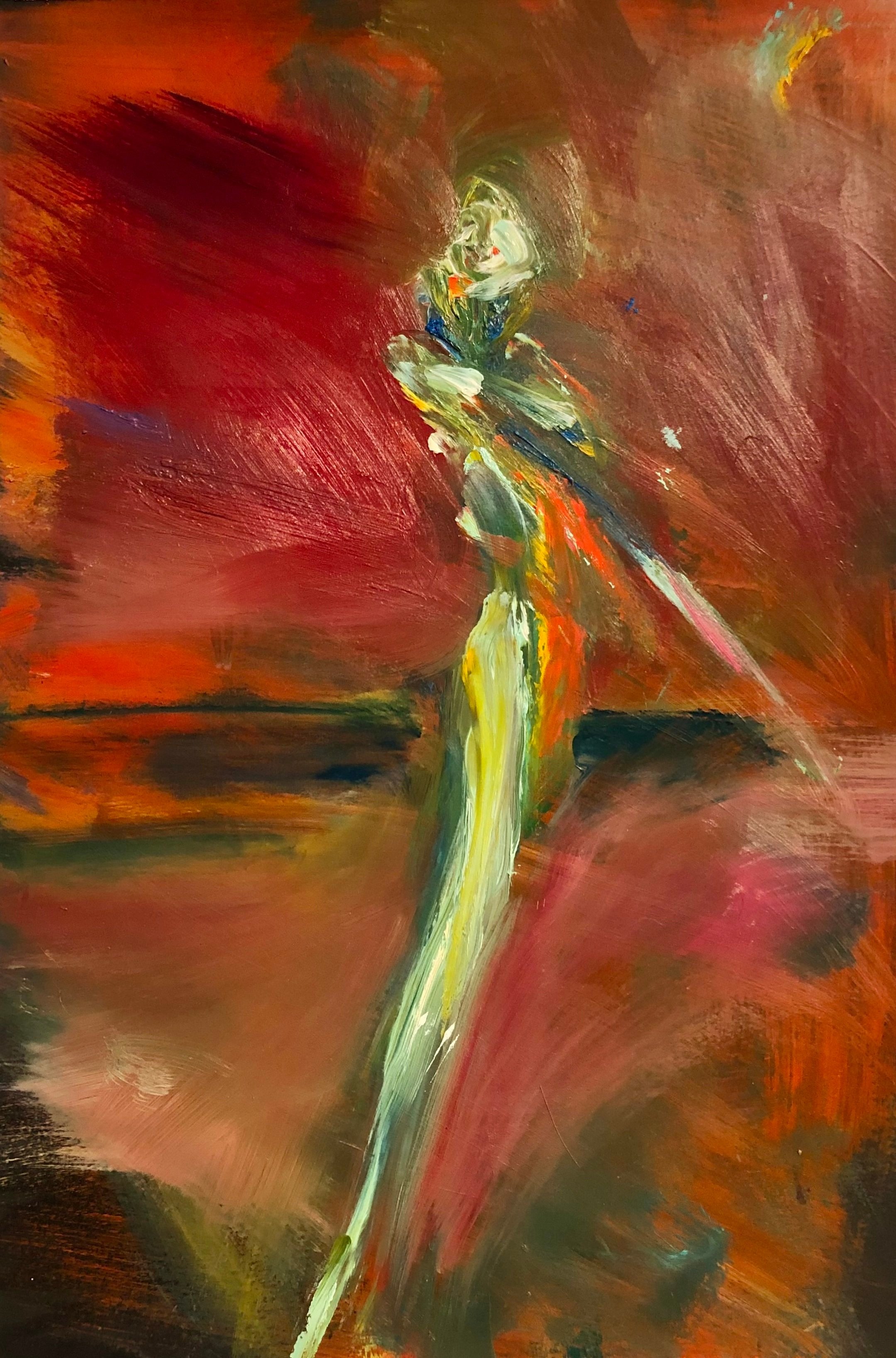  Yellow Nude in Orange, oil on paper 
