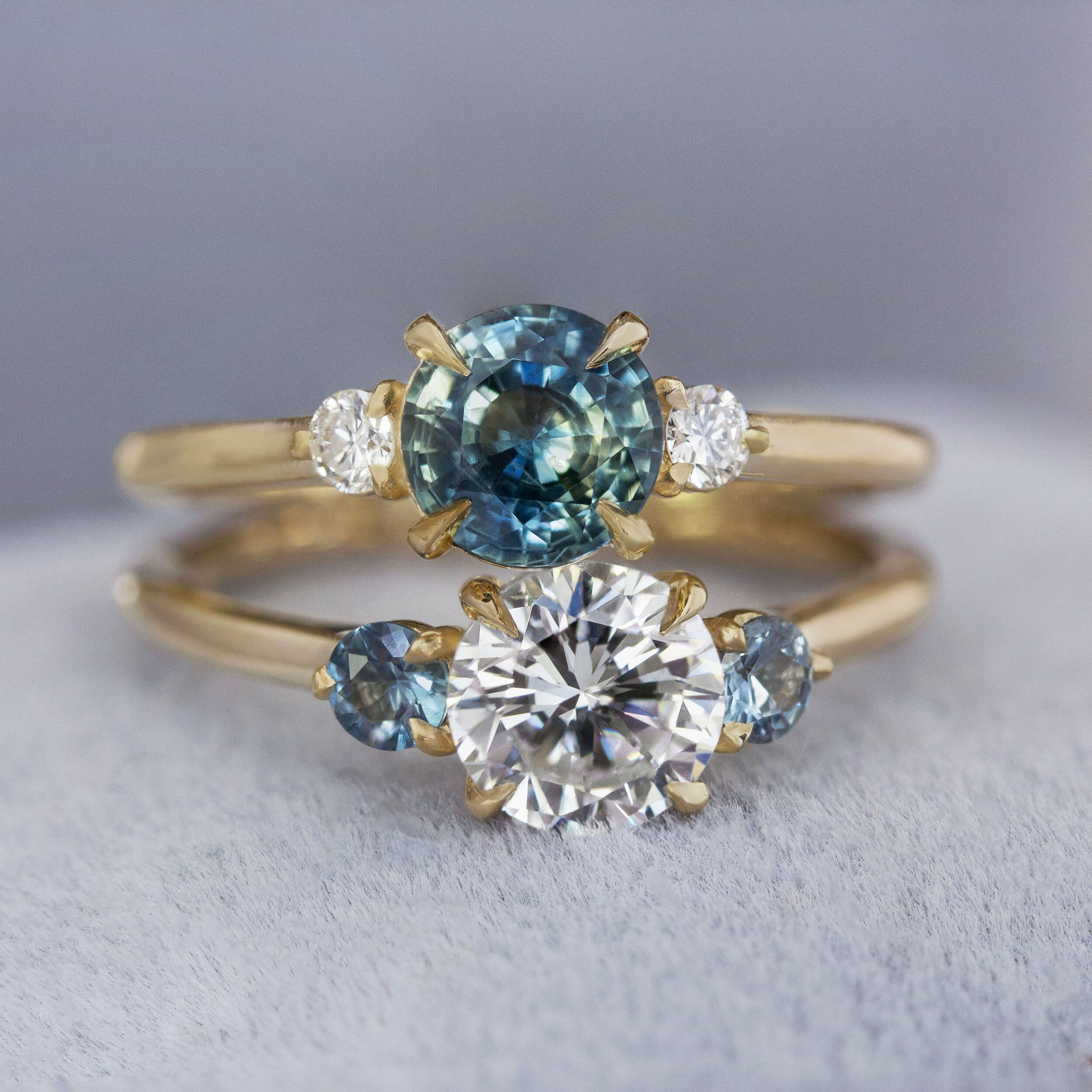 Three Stone Aurelia Ring with Diamond Sides (BAR) — Emily Chelsea Jewelry