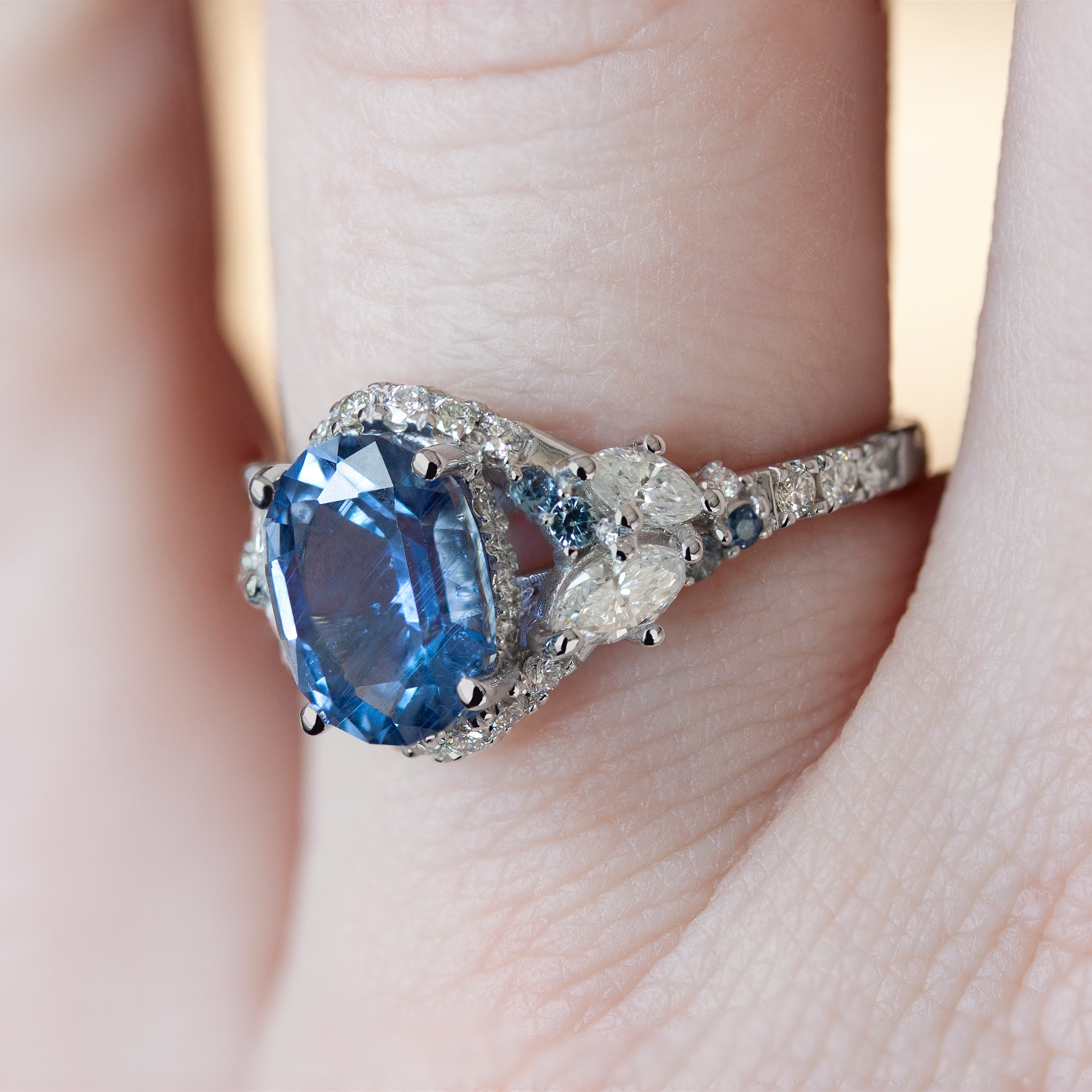 Sapphire Halo Constellation Ring