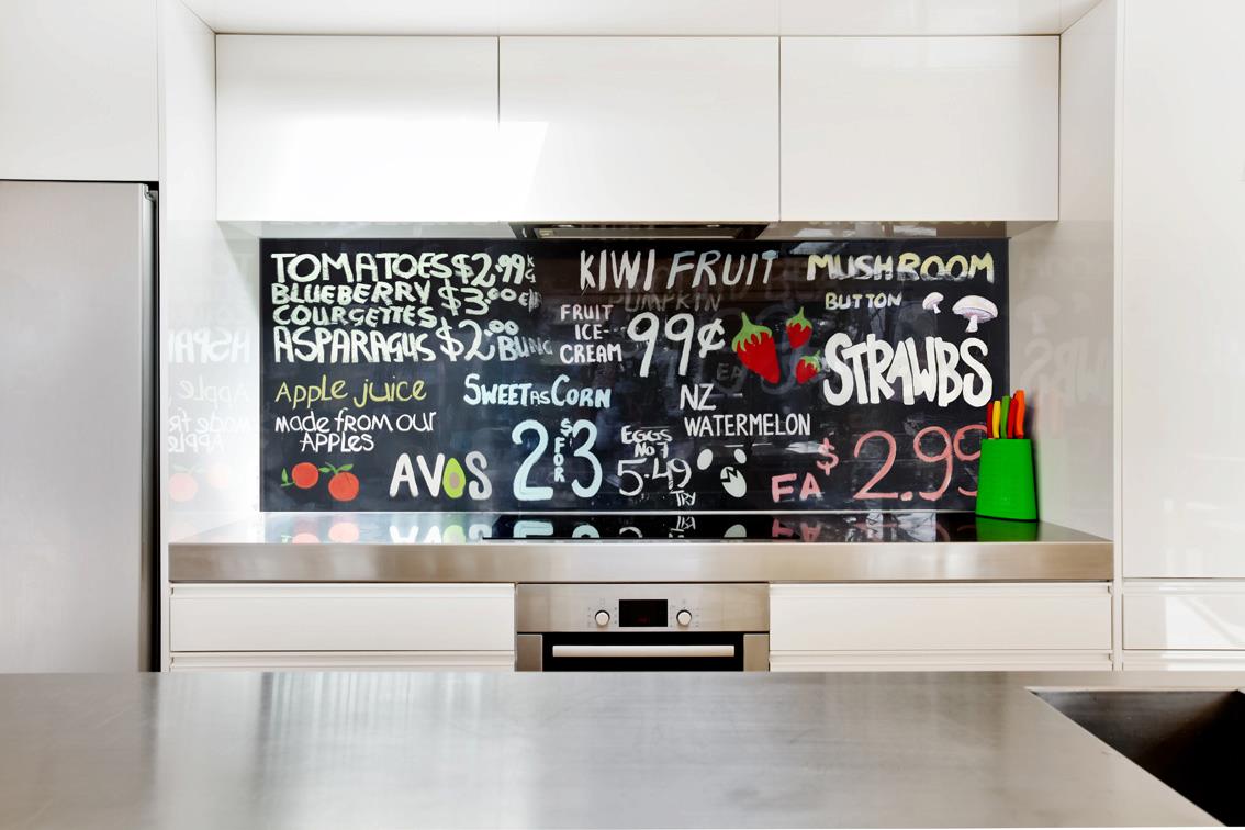 'Sweet As' printed image on glass splashback