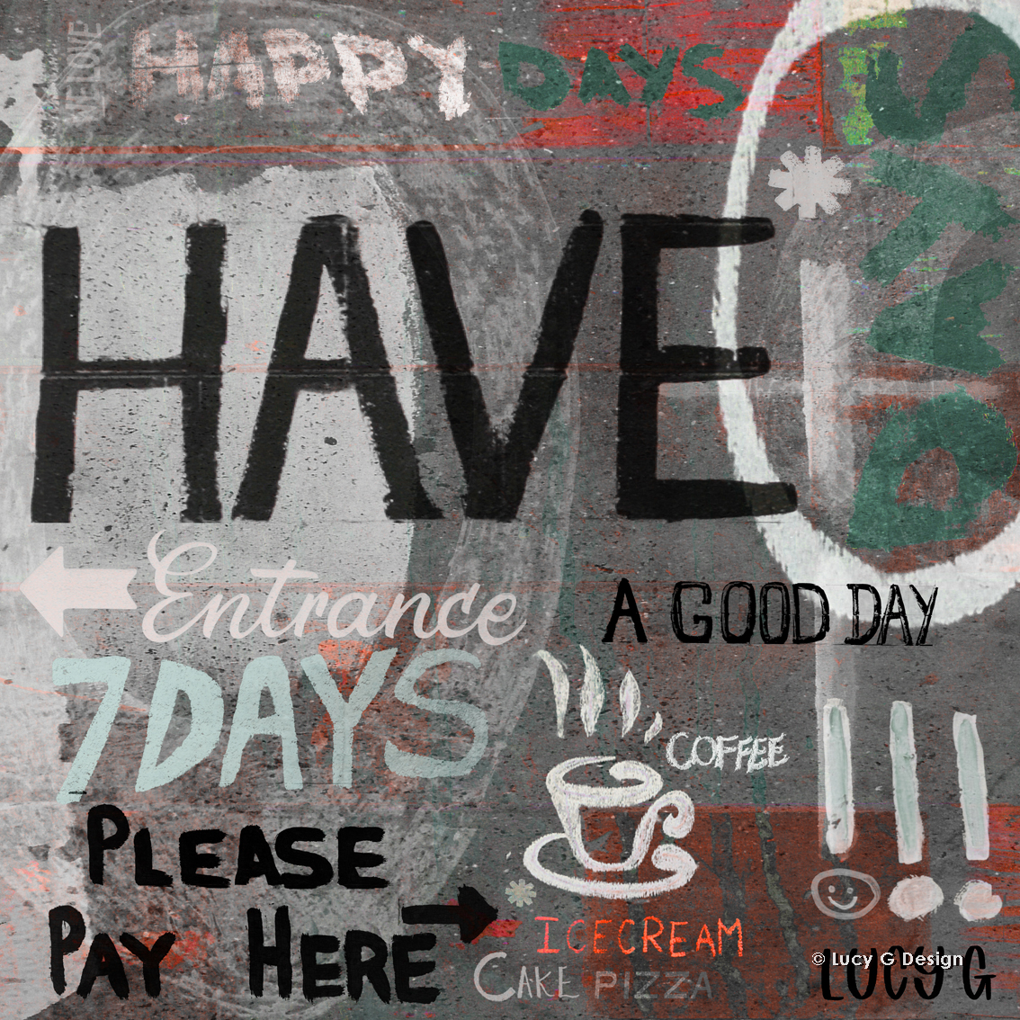 'Happy Days !' 51x51cm glass wall art