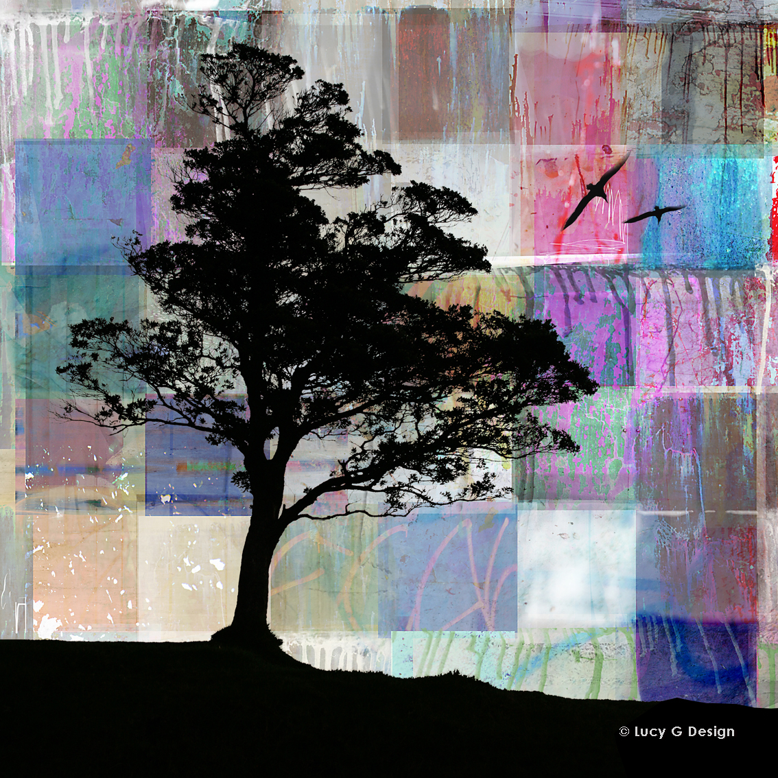 'Tree silhouette' 51x51cm glass wall art