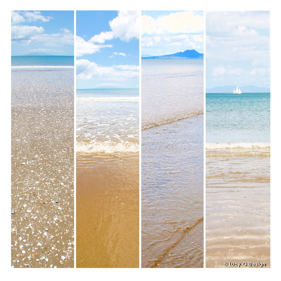 'The Beach 4 piece' 51x51cm glass wall art