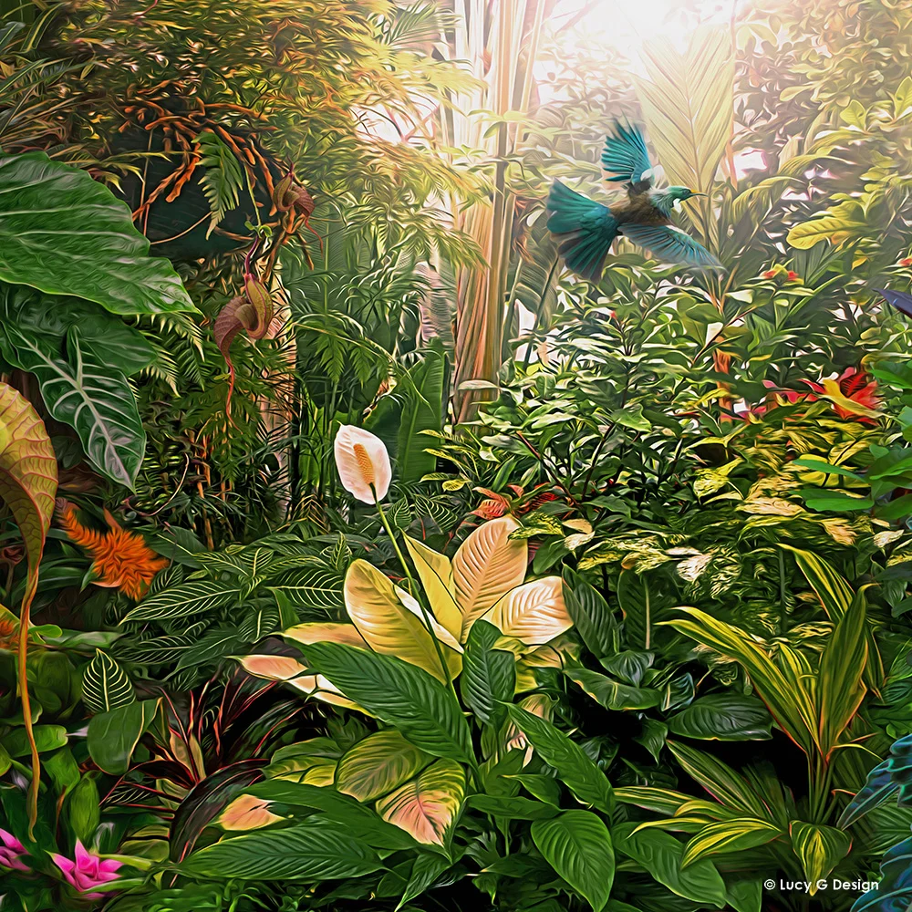 'Earthly Delights' 51x51cm glass wall art