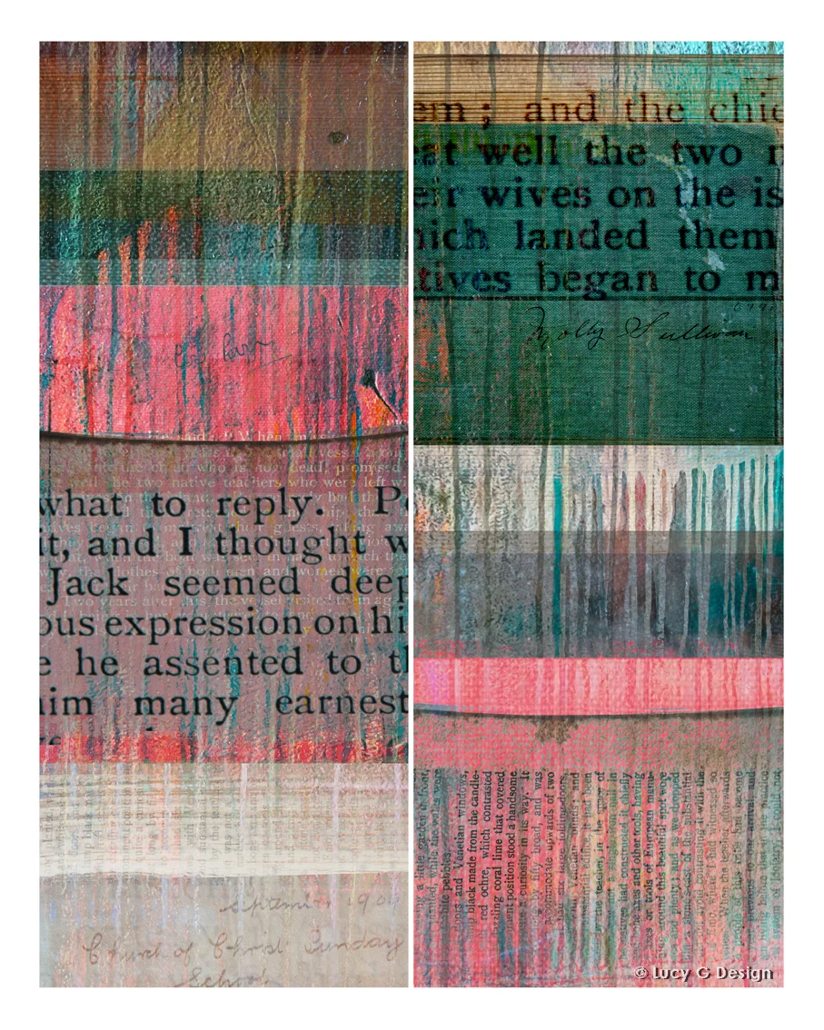 'Book textures' collage, 60x75cm glass wall art