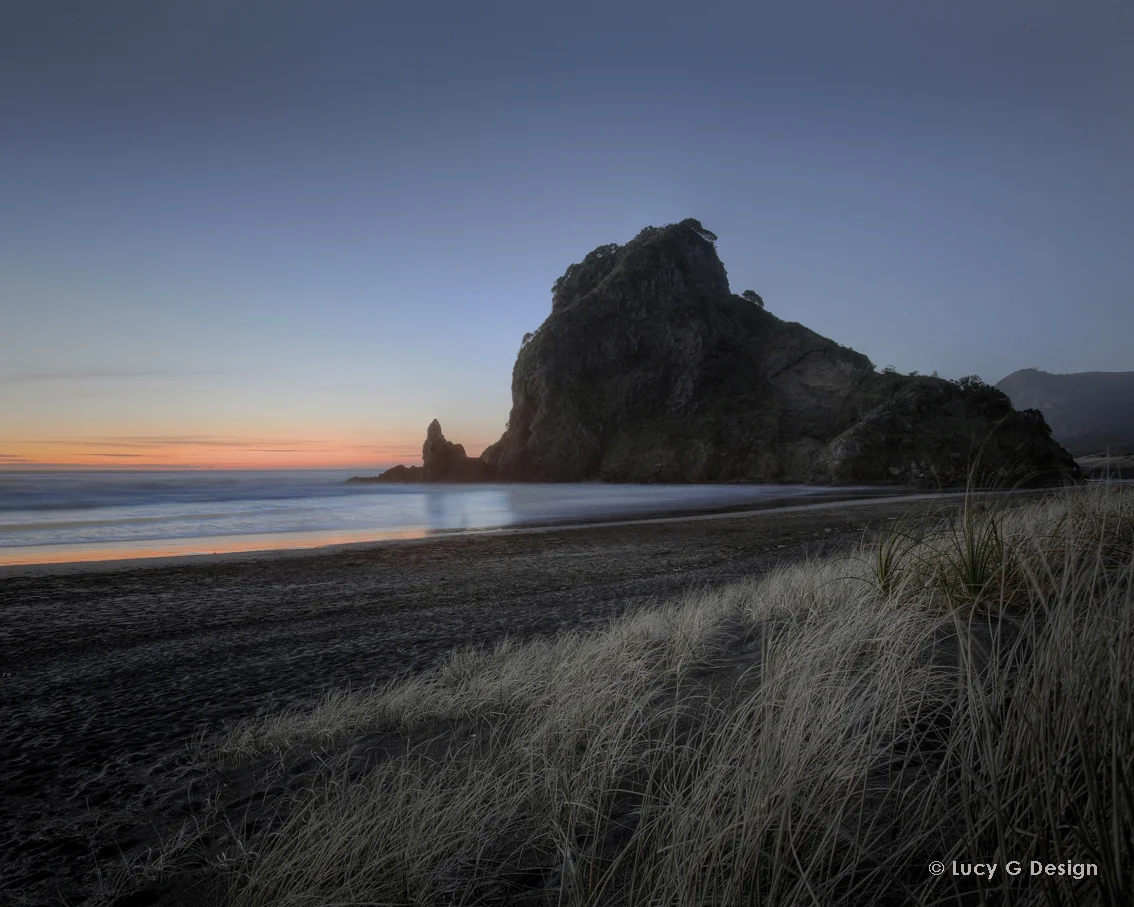 'Lion Rock, Piha' colour 60x75cm glass wall art