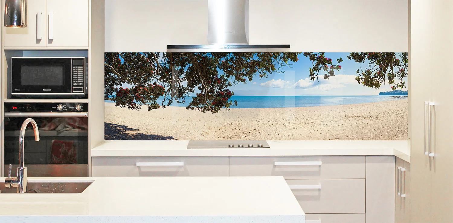 Printed image on glass splashback, Sydney, Australia - 'Summer Beach View'