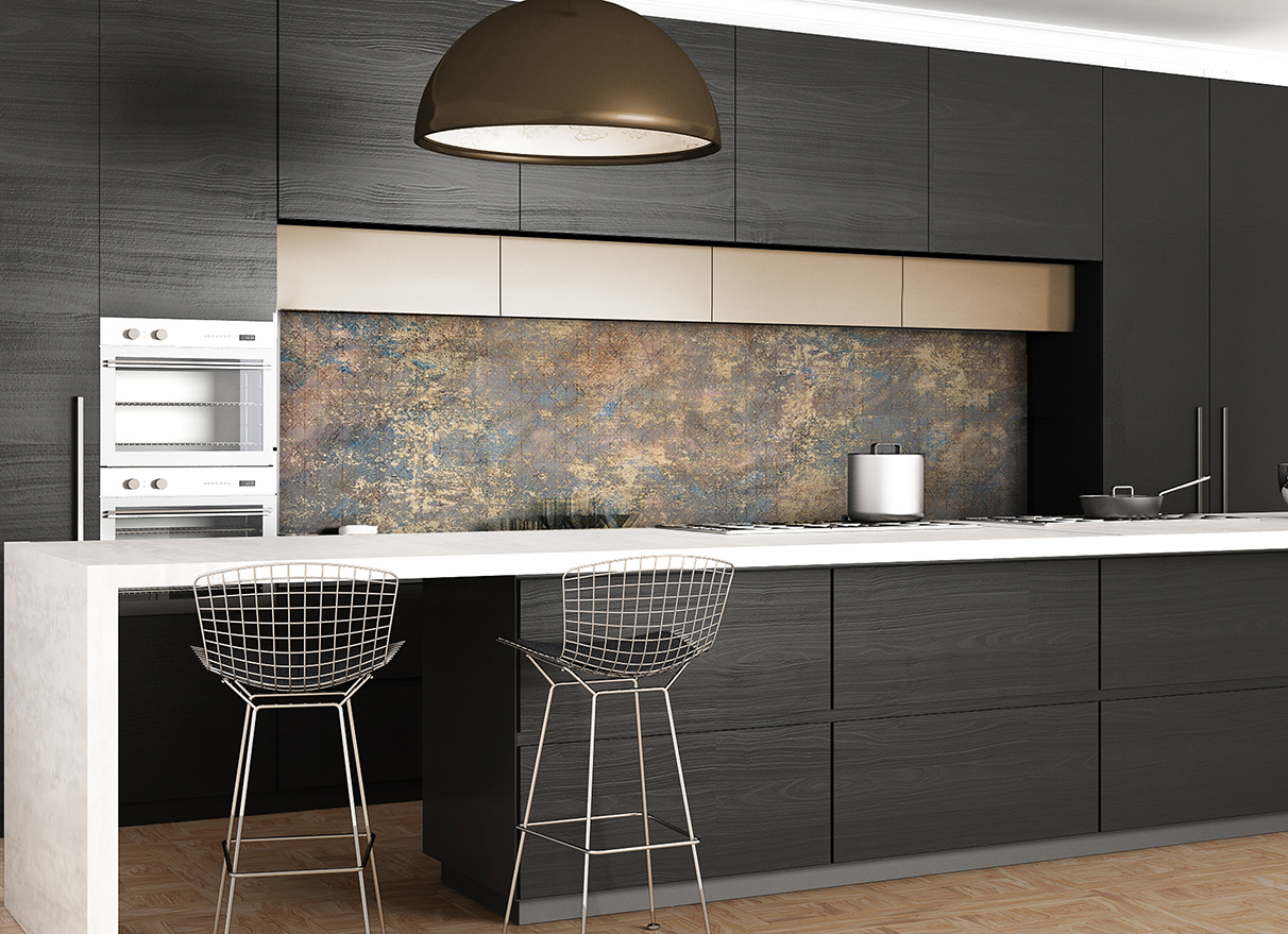 ARCH 2019-3 Gold and Blue texture glass splashback