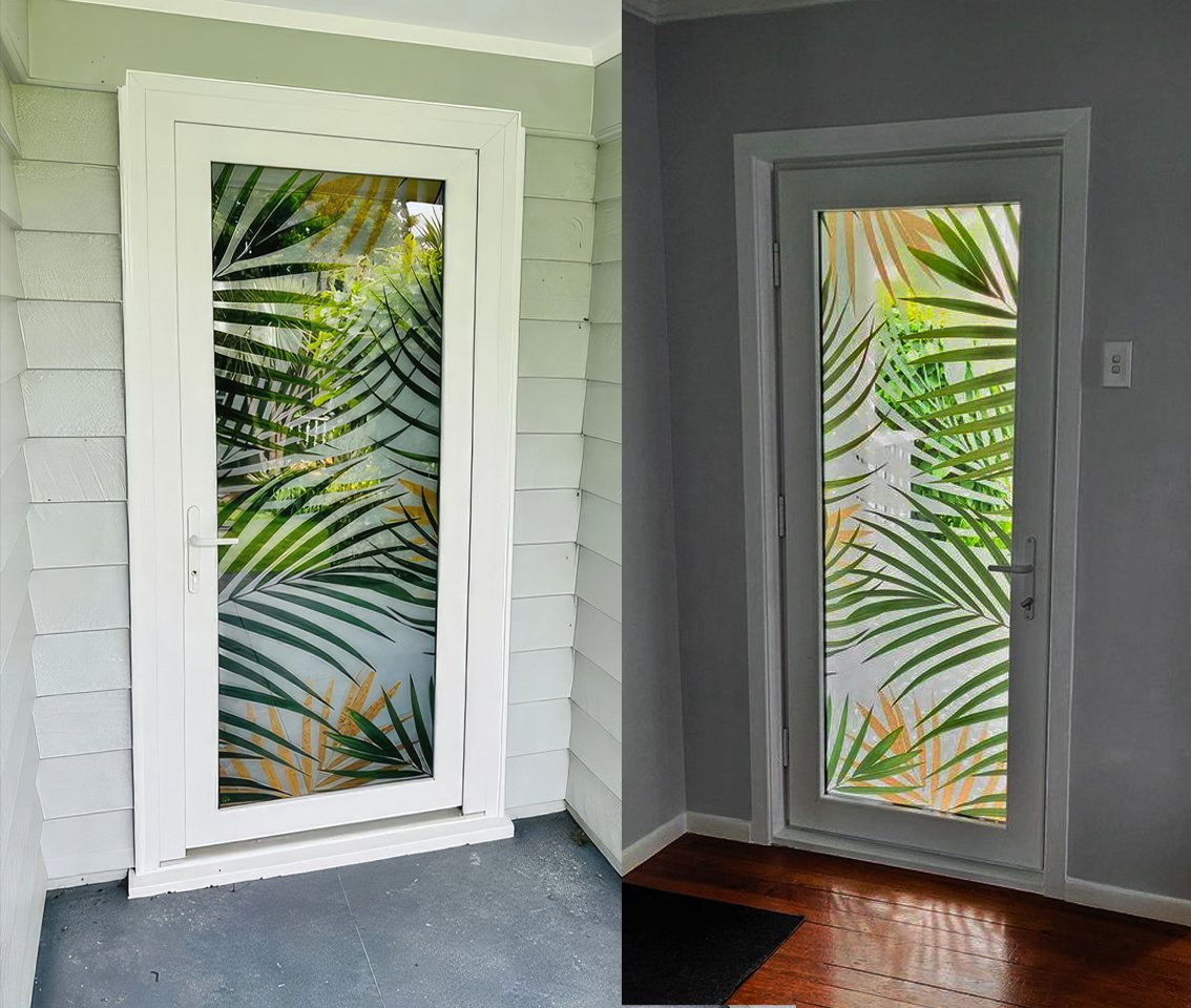 Palm door printed glass panel design ideas