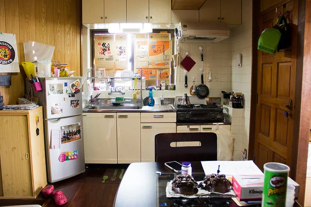 "Wide shot" of the "DK" kitchen area... (The shot is wider than the actual area.)