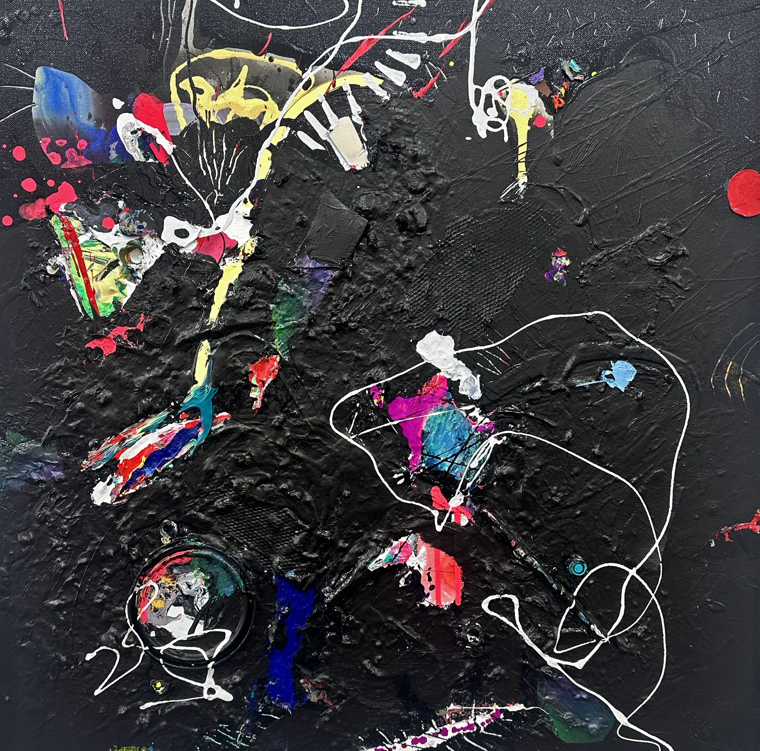 "Persephone", acrylic and mixed media on canvas, 25x25 inches, 2025